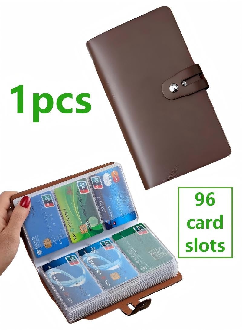Credit Card Holder, Business Card Organizer Credit Cards Protector with 96 Card Slots RFID Blocking Business Cards Holder for Managing Your Different Cards to Prevent Loss or Damage (Brown) - Image 1